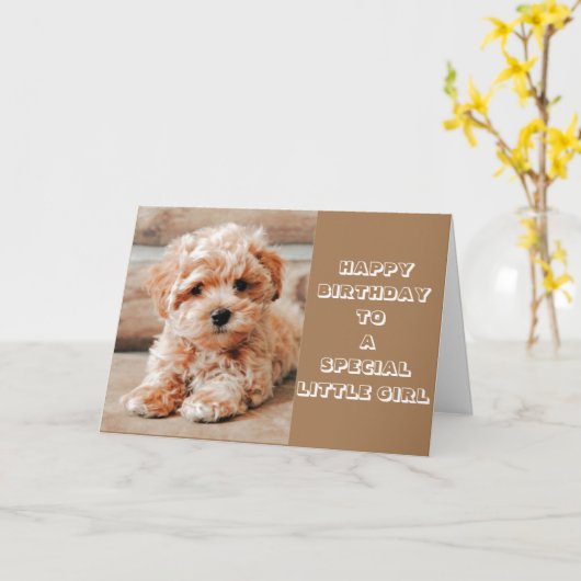 かわいい子犬から特別な女の子の誕生日カード カード (黄色い花)