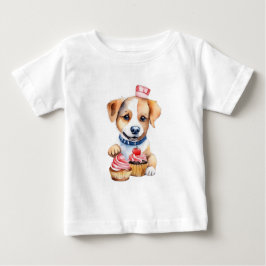 かわいい子犬がケーキを食べている ベビーTシャツ