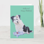 かわいい子犬がコリーのリアルな犬芸術のバースデーカード カード (正面)