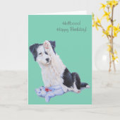 かわいい子犬がコリーのリアルな犬芸術のバースデーカード カード (黄色い花)