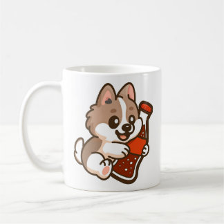 かわいい子犬がソーダボトルを抱っこ コーヒーマグカップ
