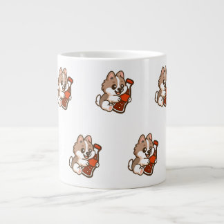 かわいい子犬がソーダボトルを抱っこ ジャンボコーヒーマグカップ