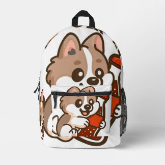 かわいい子犬がソーダボトルを抱っこ プリントバックパック