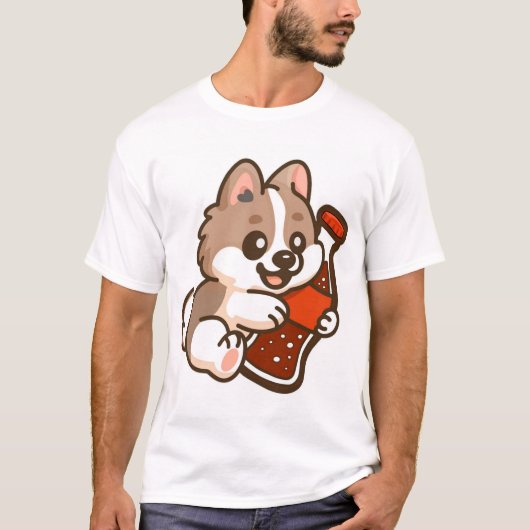 かわいい子犬がソーダボトルを抱っこ Tシャツ (正面)