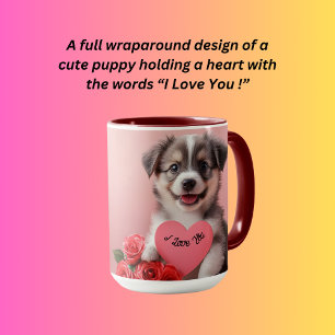 かわいい子犬がハートを抱えている マグカップ