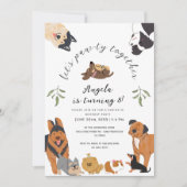 かわいい子犬がパウィー子供の誕生日パーティー 招待状 (正面)