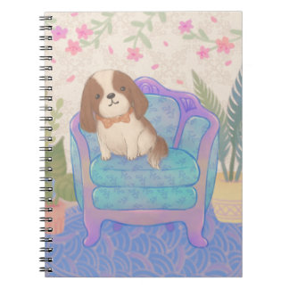 かわいい子犬がビンテージの肘掛け椅子に座るイラスト ノートブック