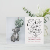 かわいい子犬がミスタントクリスマスを嗅ぐ シーズンカード (スタンド正面)