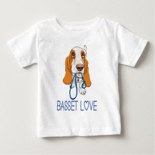 かわいい子犬が好きな贈り物用漫画のバセットハウンド ベビーTシャツ