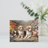 かわいい子犬たちインフラワーガーデン ポストカード (スタンド正面)