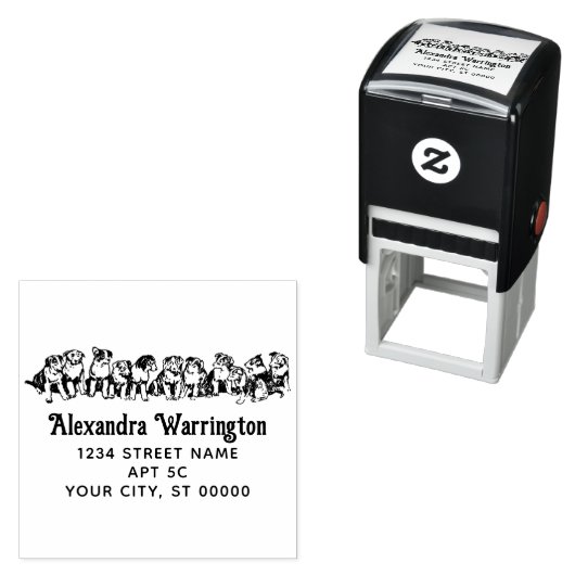 かわいい子犬たち行名に座る差出人住所 セルフインキングスタンプ (インサイチュ)