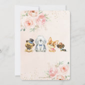 かわいい子犬たち赤面ピンクフローラガール誕生日 招待状 (裏面)