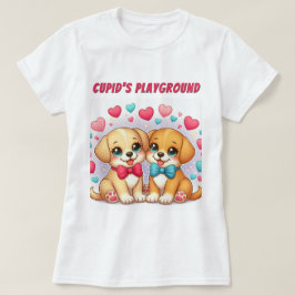 かわいい子犬たち:キューピッドの遊び場:バレンタイン Tシャツ