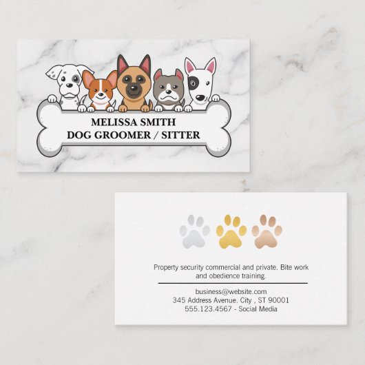 かわいい子犬たち | 犬の骨 | 動物飼養業 名刺 (正面/裏面)