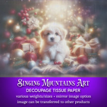 かわいい子犬とクリスマスツリーの休日のデコパージュ