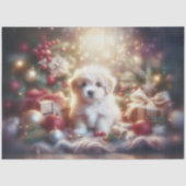 かわいい子犬とクリスマスツリーの切り絵 薄葉紙 (正面)
