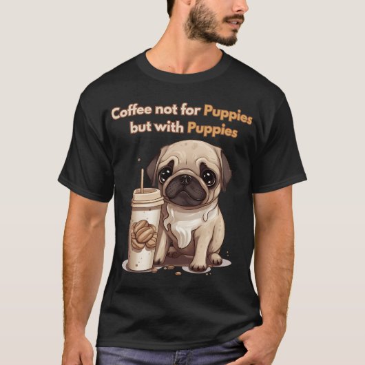 かわいい子犬とコーヒー Tシャツ (正面)