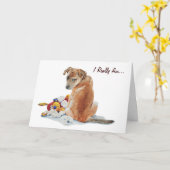 かわいい子犬とテディ本物の犬の芸術の申し訳カード カード (黄色い花)