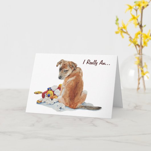 かわいい子犬とテディ本物の犬の芸術の申し訳カード カード (黄色い花)