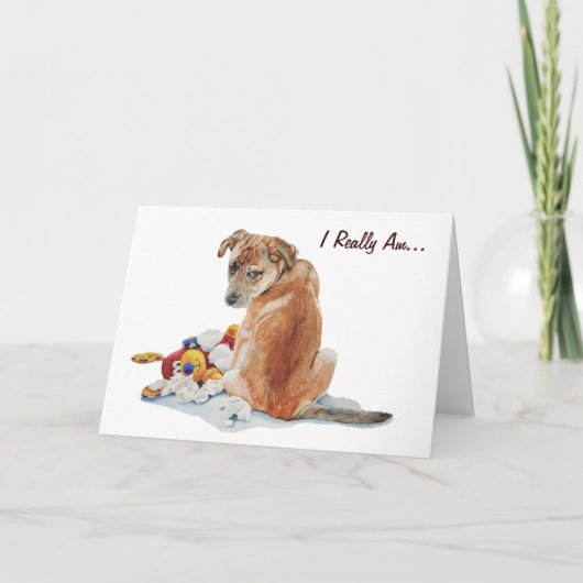 かわいい子犬とテディ本物の犬の芸術の申し訳カード カード (正面)