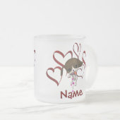 かわいい子犬とハートの名前 フロストグラスマグカップ (正面右)