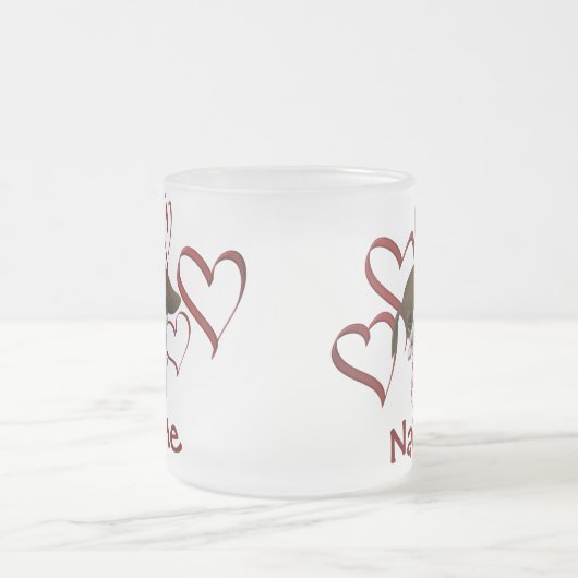 かわいい子犬とハートの名前 フロストグラスマグカップ (中央)