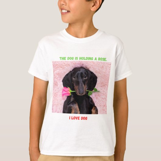 かわいい子犬とバラキッズTシャツ Tシャツ (正面)