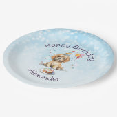 かわいい子犬とパーティーハット誕生日 ペーパープレート (アングル)