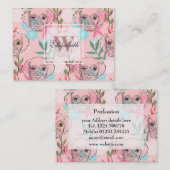かわいい子犬とフラワーズピンクのクリエイティブアート 名刺 (正面/裏面)