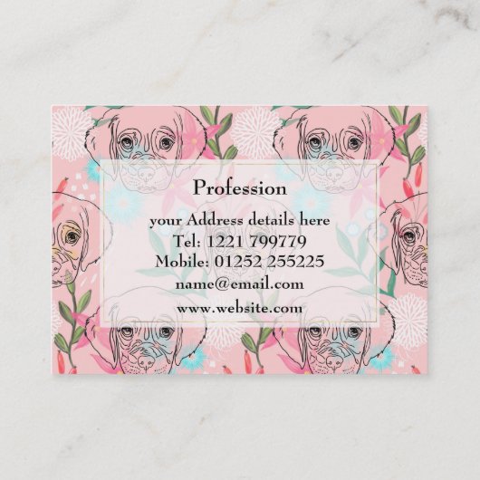 かわいい子犬とフラワーズピンクのクリエイティブアート 名刺 (裏面)