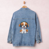 かわいい子犬とヘッドフォン デニムジャケット (ハンガー)