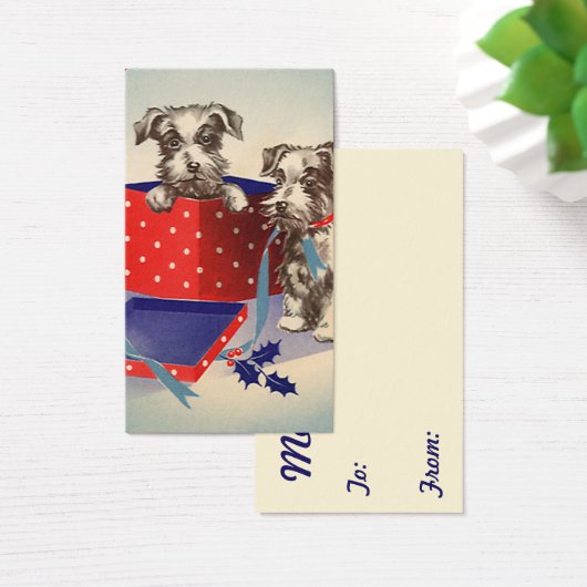 かわいい子犬とヴィンテージのクリスマスグリーティング (デスク)