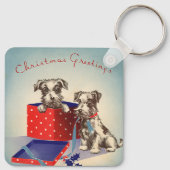 かわいい子犬とヴィンテージのクリスマスグリーティング キーホルダー (裏面)