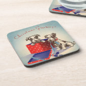 かわいい子犬とヴィンテージのクリスマスグリーティング コースター (左側)