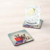 かわいい子犬とヴィンテージのクリスマスグリーティング コースター (右側)