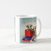 かわいい子犬とヴィンテージのクリスマスグリーティング コーヒーマグカップ (正面右)