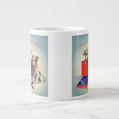 かわいい子犬とヴィンテージのクリスマスグリーティング ジャンボコーヒーマグカップ (正面)