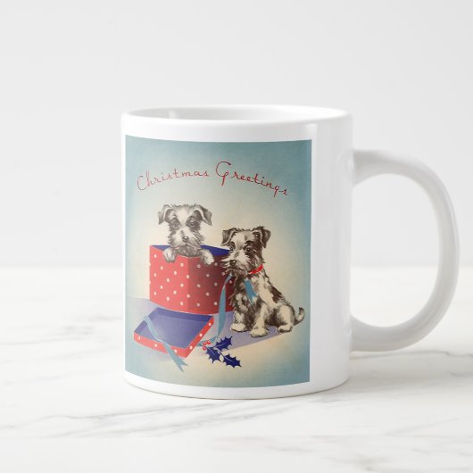かわいい子犬とヴィンテージのクリスマスグリーティング ジャンボコーヒーマグカップ (右)
