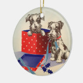 かわいい子犬とヴィンテージのクリスマスグリーティング セラミックオーナメント (左)