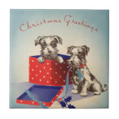 かわいい子犬とヴィンテージのクリスマスグリーティング タイル