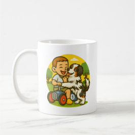 かわいい子犬と子供の遊び時間 コーヒーマグカップ