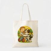 かわいい子犬と子供の遊び時間 トートバッグ (正面)