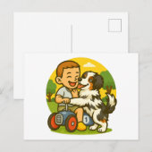 かわいい子犬と子供の遊び時間 ポストカード (正面/裏面)
