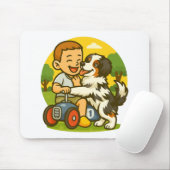 かわいい子犬と子供の遊び時間 マウスパッド (マウス)