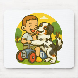かわいい子犬と子供の遊び時間 マウスパッド