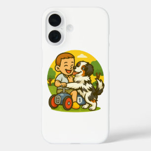 かわいい子犬と子供の遊び時間 iPhone 16ケース
