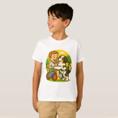 かわいい子犬と子供の遊び時間 Tシャツ (正面フル)