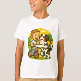 かわいい子犬と子供の遊び時間 Tシャツ