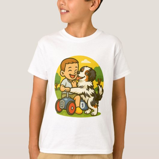 かわいい子犬と子供の遊び時間 Tシャツ (正面)