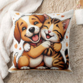 かわいい子犬と子猫が温かいスマイル クッション (ブランケット)